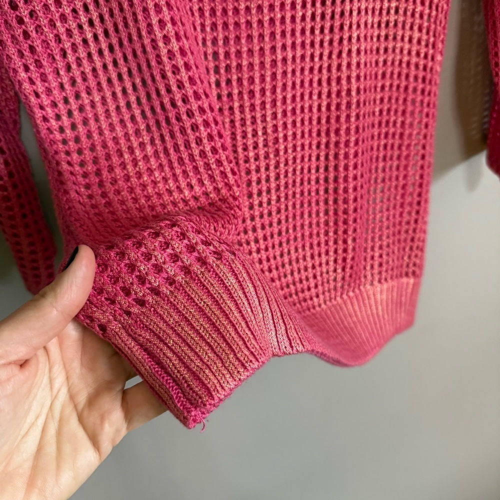 Y2K Say What Pink Sheer Crochet Knit Top - Picture 3 of 5